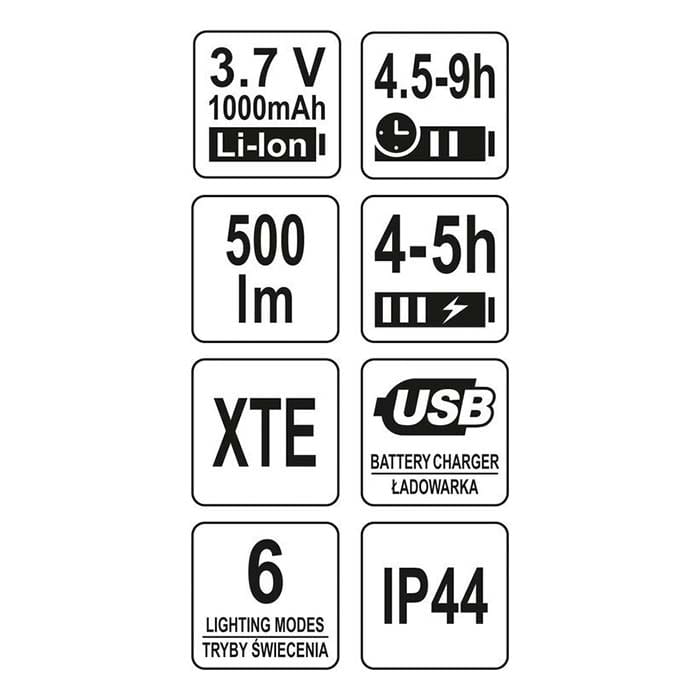Latarka czołowa 500lm Yato YT-08596 AKU 3.7V (1.0 Ah)